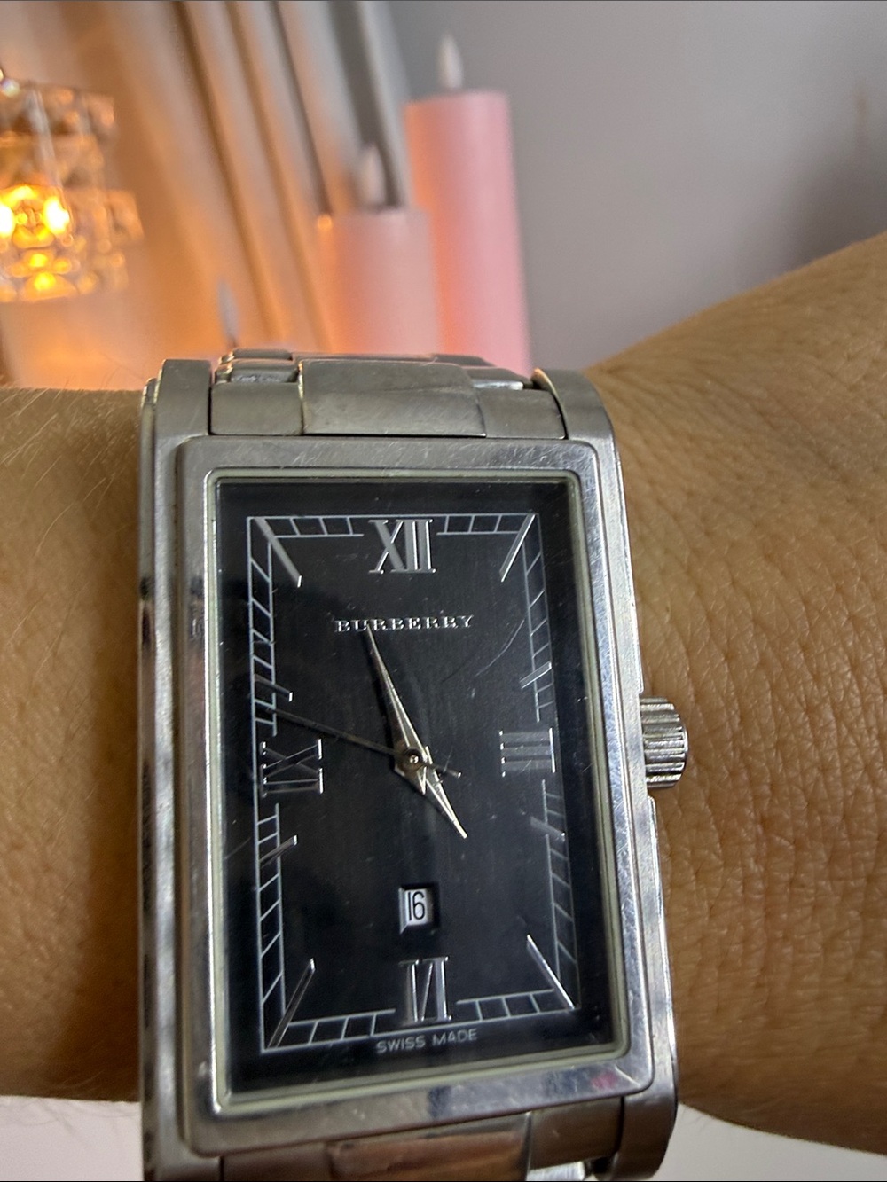 Burberry Men's Rectangular Stainless Steel Watch in Black and Silver - Picture 5 of 5